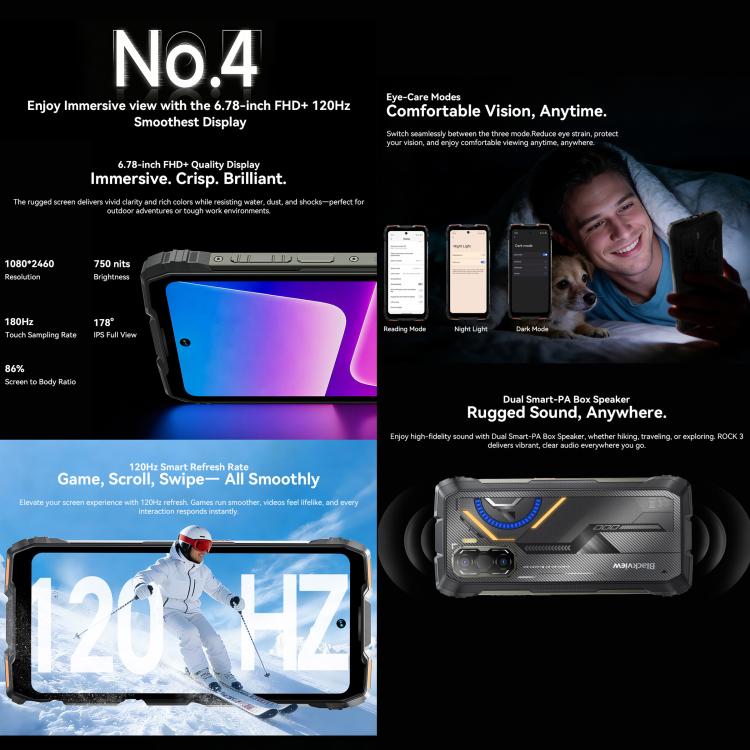Blackview ROCK 3 러기드 폰, 열화상 카메라, 8GB+256GB, 6.78인치 안드로이드 16 MT8781 Helio G100 옥타 코어, 네트워크: 4G, OTG, NFC