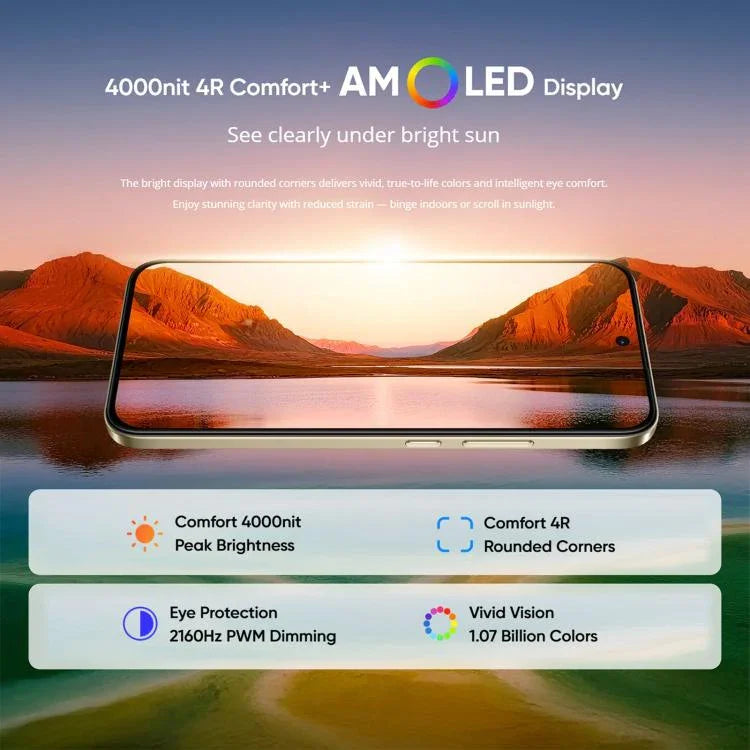 Realme 15T, 12GB+512GB, 화면 지문 인식, 6.57인치 Realme UI 6.0 Android 15 MediaTek Dimensity 6400 Max 옥타 코어, NFC, 네트워크: 5G, 12GB+512GB
