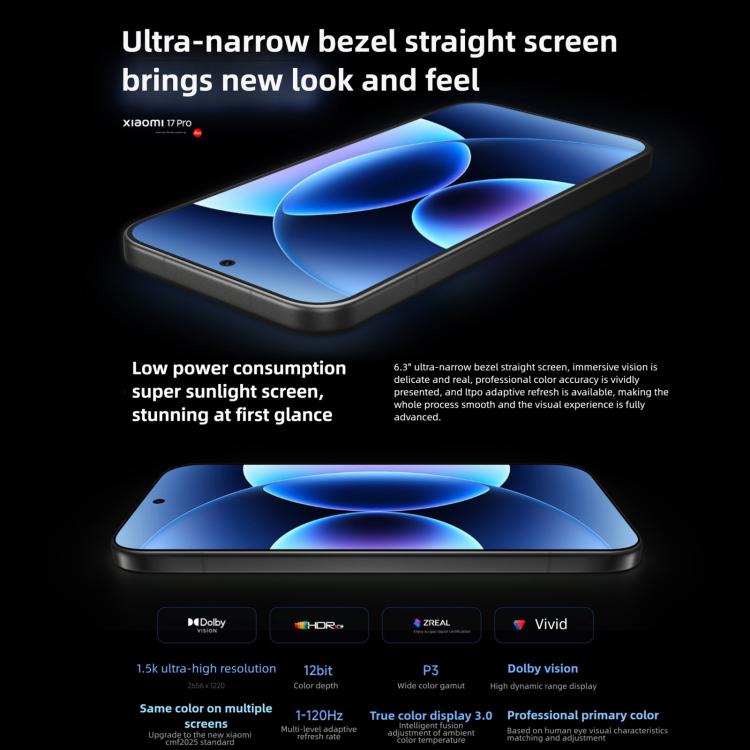 Xiaomi 17 Pro, 16GB+512GB, 3D Ultrasonic Fingerprint, 6.3 inch Xiaomi HyperOS 3 Snapdragon 8 Elite Gen 5 Octa Core, NFC, Network: 5G, 16GB+512GB