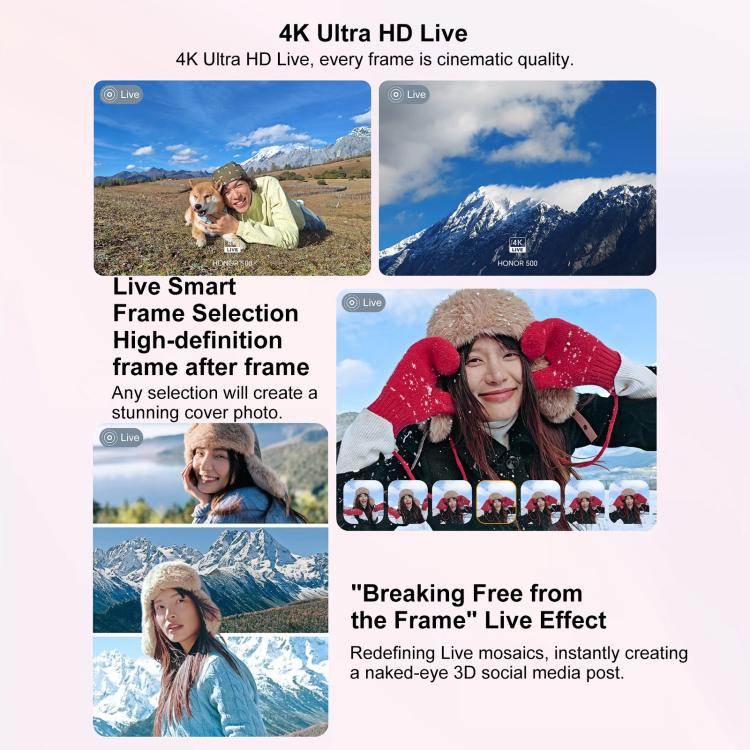 Honor 500, 12GB+256GB, 화면 지문 인식, 6.55인치 MagicOS 10.0 / 안드로이드 16 Snapdragon 8s Gen 4 옥타 코어, 네트워크: 5G, NFC, OTG, Honor 500, 12GB+256GB