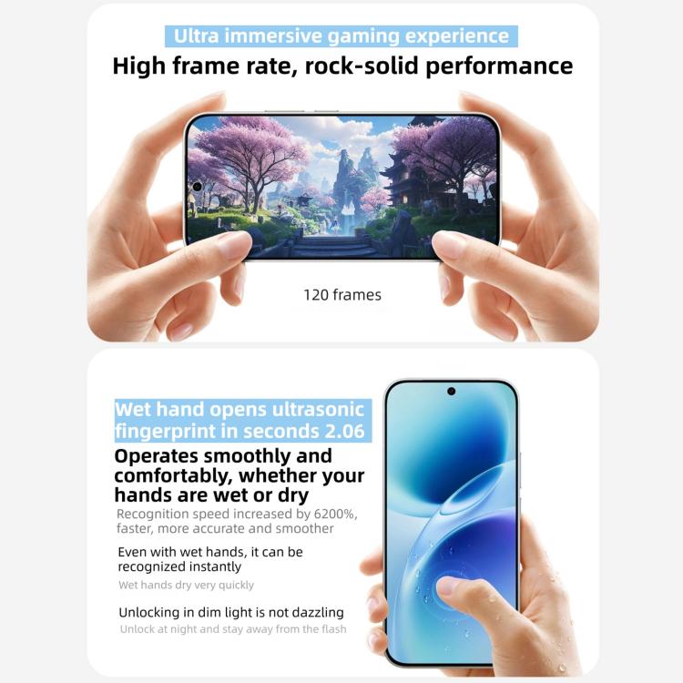vivo S50, 16GB+256GB, 3D 지문 인식, 6.59인치 안드로이드 16 OriginOS 6 스냅드래곤 8s Gen 3 옥타 코어, OTG, NFC, 네트워크: 5G, 구글 플레이 지원, 16GB+256GB