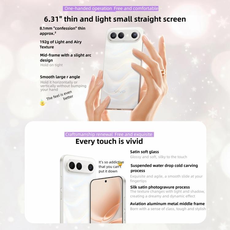 vivo S50 Pro mini, 16GB+512GB, 3D 지문 인식, 6.31인치 Android 16 OriginOS 6 Snapdragon 8 Gen 5 옥타 코어, OTG, NFC, 네트워크: 5G, 구글 플레이 지원, 16GB+512GB