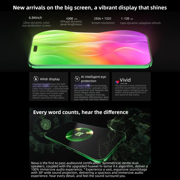 Huawei nova 15 Pro, 쿤룬 글래스, 12GB+512GB, 측면 지문 인식, 6.84인치 HarmonyOS 6.0 Kirin 9010S 옥타 코어, NFC, OTG, 구글 플레이 미지원, 12GB+512GB