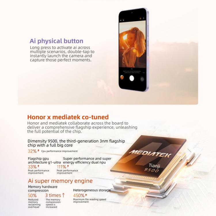 Honor Magic8 Pro Air, 16GB+512GB, 화면 지문 인식, 6.31인치 MagicOS 10.0 / Android 16 Dimensity 9500 옥타 코어, 네트워크: 5G, NFC, OTG, 16GB+512GB