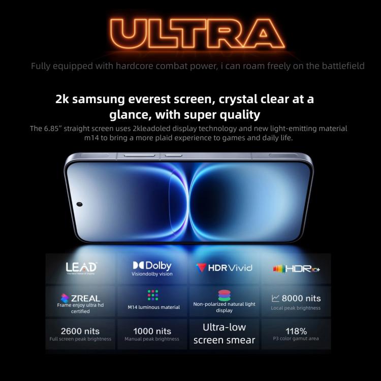vivo iQOO 15 Ultra, 24GB+1TB, 초음파 3D 지문 인식, 6.85인치 Android 16 OriginOS 6 Snapdragon 8 Elite Gen 5 옥타 코어, OTG, NFC, 네트워크: 5G, 구글 플레이 지원, 24GB+1TB