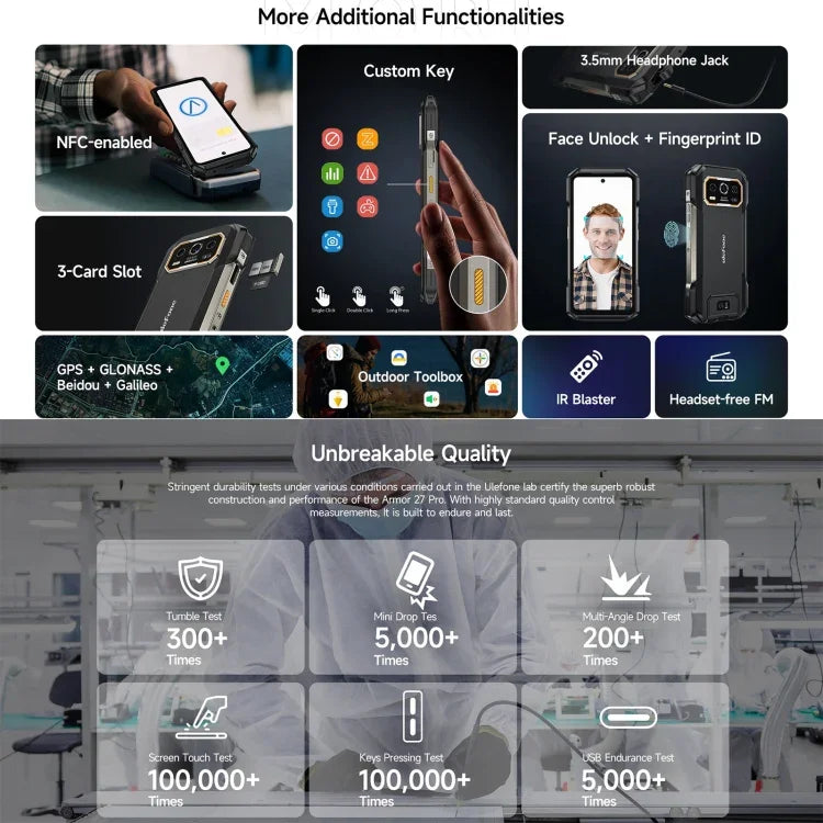 Ulefone Armor 27 Pro 러기드 폰, 12GB+256GB, 야간 투시, 10600mAh, 6.78인치 안드로이드 14 MediaTek Dimensity 6300 옥타 코어, 네트워크: 5G, NFC, Armor 27 Pro
