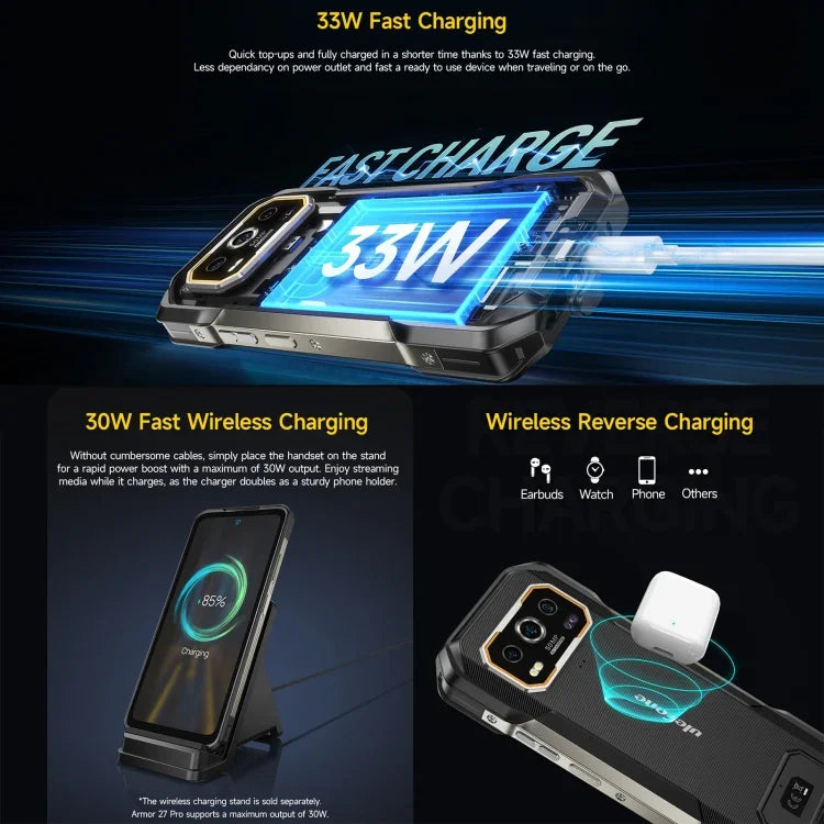 Ulefone Armor 27 Pro 러기드 폰, 12GB+256GB, 야간 투시, 10600mAh, 6.78인치 안드로이드 14 MediaTek Dimensity 6300 옥타 코어, 네트워크: 5G, NFC, Armor 27 Pro