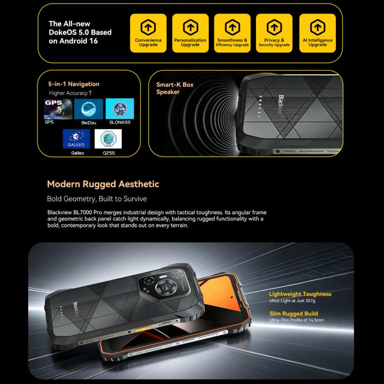 Blackview BL7000 러기드 폰, 8GB+256GB, 6.78인치 Android 15 MediaTek Dimensity 6300 옥타 코어, 네트워크: 5G, NFC, OTG, 8GB+256GB