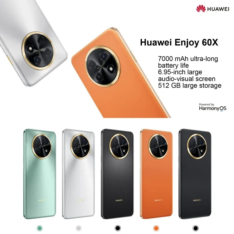 듀얼 후면 카메라, 측면 지문 인식, 7000mAh 배터리, 6.95인치 HarmonyOS 3.0 Qualcomm Snapdragon 680 옥타 코어 2.4GHz, 네트워크: 4G, OTG, NFC, 구글 플레이 미지원, 512GB 블랙, 512GB 오렌지