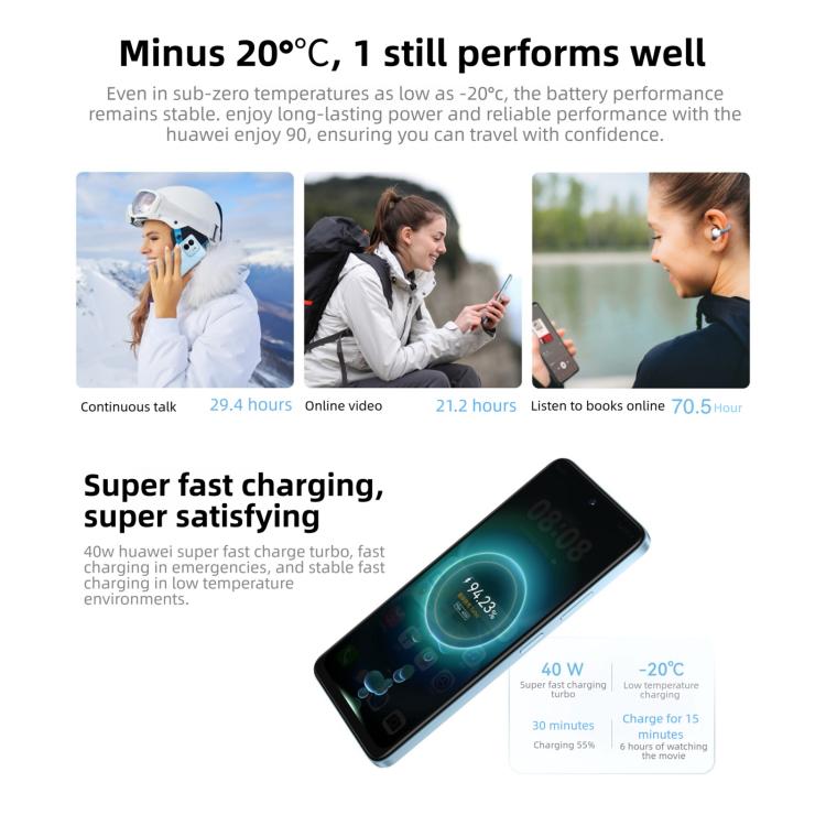 HUAWEI Enjoy 90, 8GB+128GB, 측면 지문 인식, 6.67인치 HarmonyOS 6.0 Kirin 8000A, OTG, 구글 플레이 미지원, 8GB+128GB