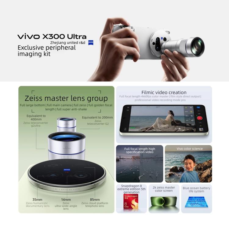 vivo X300 Ultra, 12GB+256GB, 6.82인치 OriginOS 6 Android 16 Snapdragon 8 Elite Gen 5 옥타 코어, OTG, NFC, 네트워크: 5G, 12GB+256GB