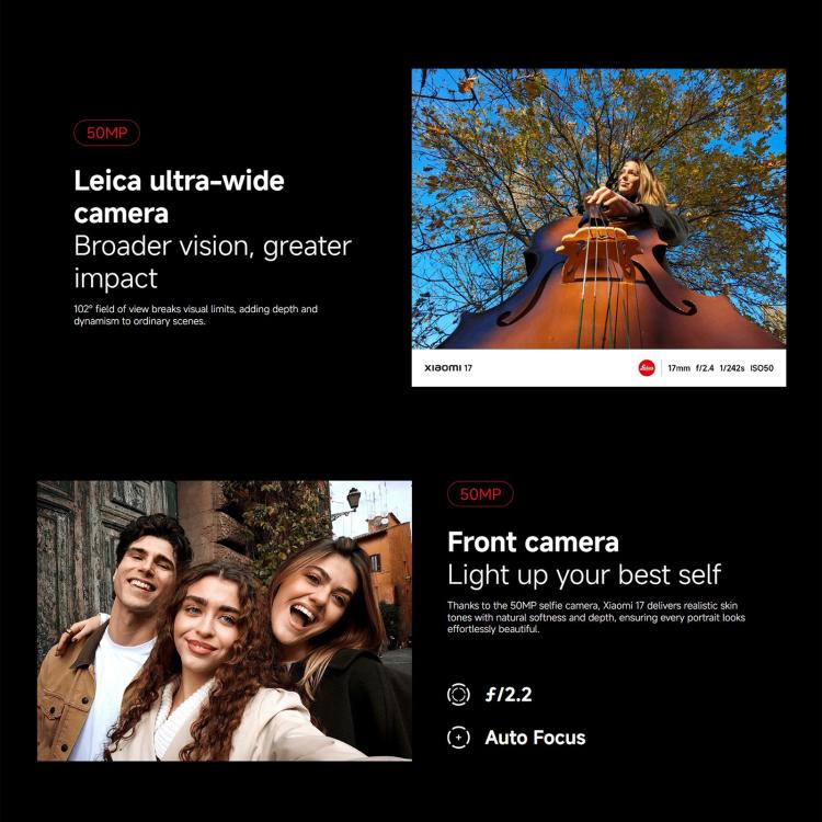 샤오미 17 글로벌, 12GB+256GB, 초음파 지문 인식, 6.3인치 Xiaomi HyperOS 3 Snapdragon 8 Elite Gen 5 옥타 코어, NFC, 네트워크: 5G, 12GB+256GB