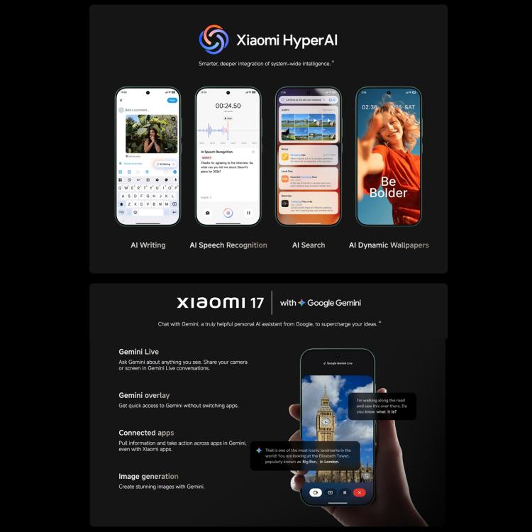 샤오미 17 글로벌, 12GB+256GB, 초음파 지문 인식, 6.3인치 Xiaomi HyperOS 3 Snapdragon 8 Elite Gen 5 옥타 코어, NFC, 네트워크: 5G, 12GB+256GB