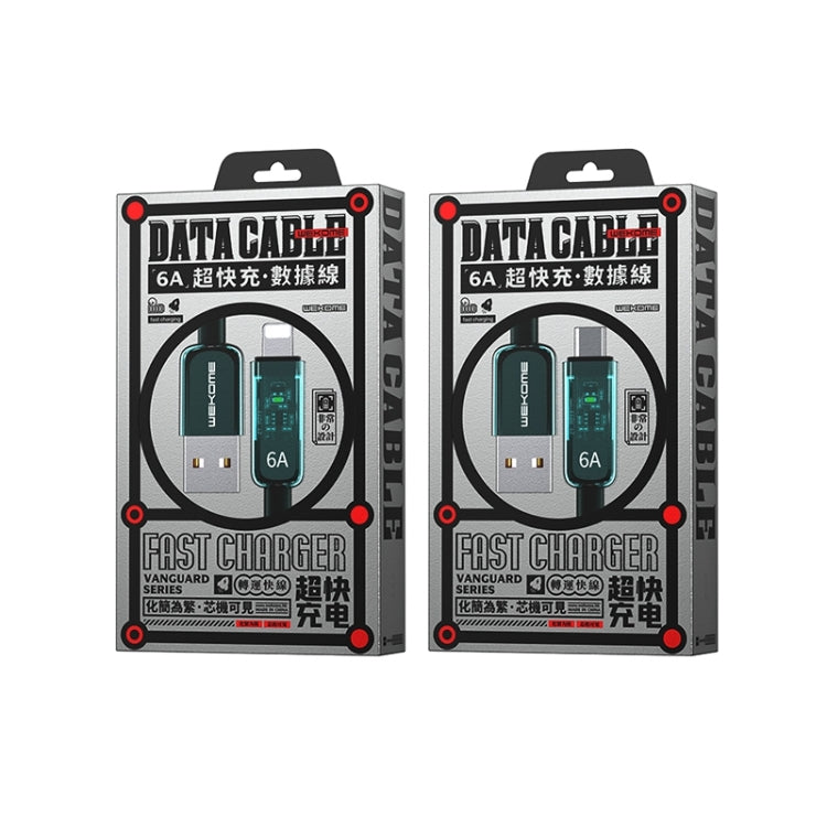 WK WDC-180 6A 파이오니어 시리즈 USB to 8핀 투명 고속 충전 데이터 케이블, 길이: 1m, USB to 8핀