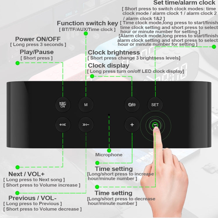 AEC BT501 블루투스 5.0 미니 스피커 LED & 알람 시계 & 시계 & 거울, 32G TF 카드 지원, BT501