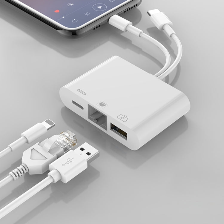NK-107 Pro 3 in 1 USB-C / 타입-C + 8핀 수컷 to USB + RJ45 + 8핀 충전 암컷 인터페이스 어댑터, NK-107 Pro