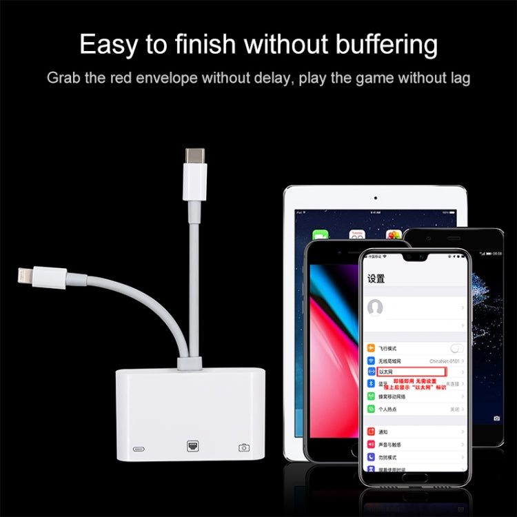 NK-107 Pro 3 in 1 USB-C / 타입-C + 8핀 수컷 to USB + RJ45 + 8핀 충전 암컷 인터페이스 어댑터, NK-107 Pro