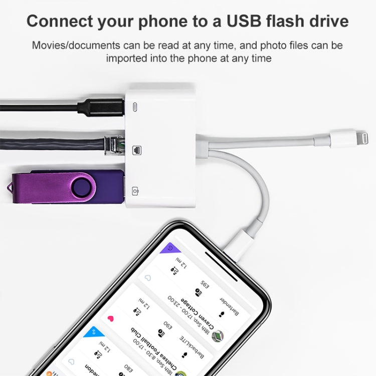 NK-107 Pro 3 in 1 USB-C / 타입-C + 8핀 수컷 to USB + RJ45 + 8핀 충전 암컷 인터페이스 어댑터, NK-107 Pro