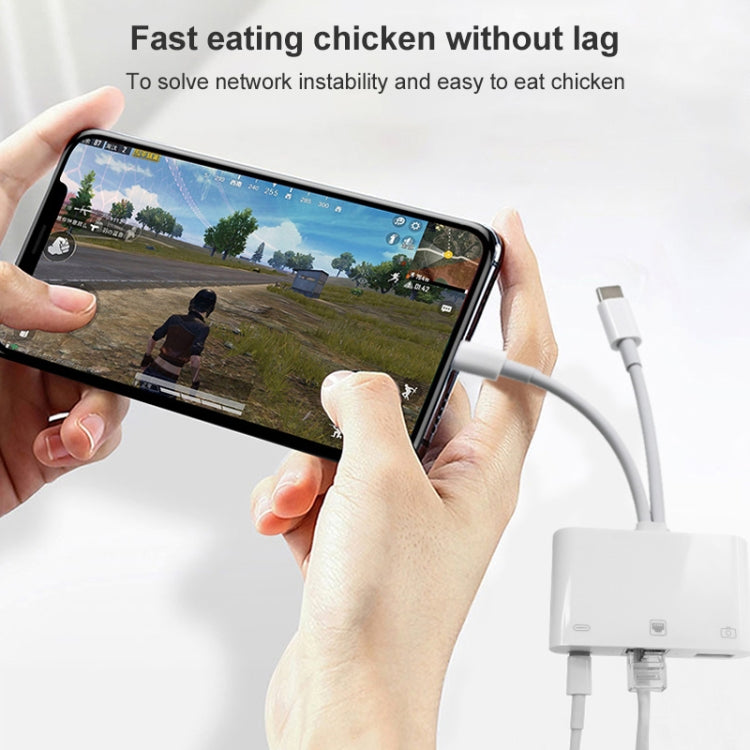NK-107 Pro 3 in 1 USB-C / 타입-C + 8핀 수컷 to USB + RJ45 + 8핀 충전 암컷 인터페이스 어댑터, NK-107 Pro