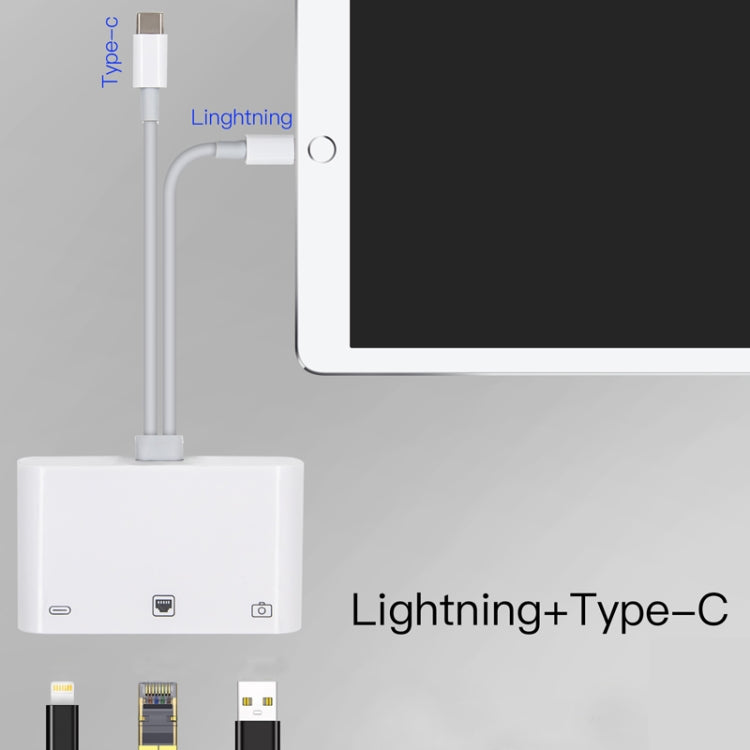 NK-107 Pro 3 in 1 USB-C / 타입-C + 8핀 수컷 to USB + RJ45 + 8핀 충전 암컷 인터페이스 어댑터, NK-107 Pro