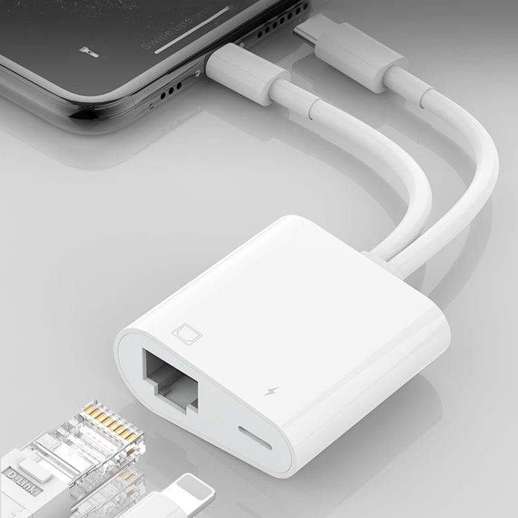 NK-1035 Pro 2 in 1 USB-C / 타입-C + 8핀 수컷 to RJ45 + 8핀 충전 암컷 인터페이스 어댑터, NK-1035 Pro
