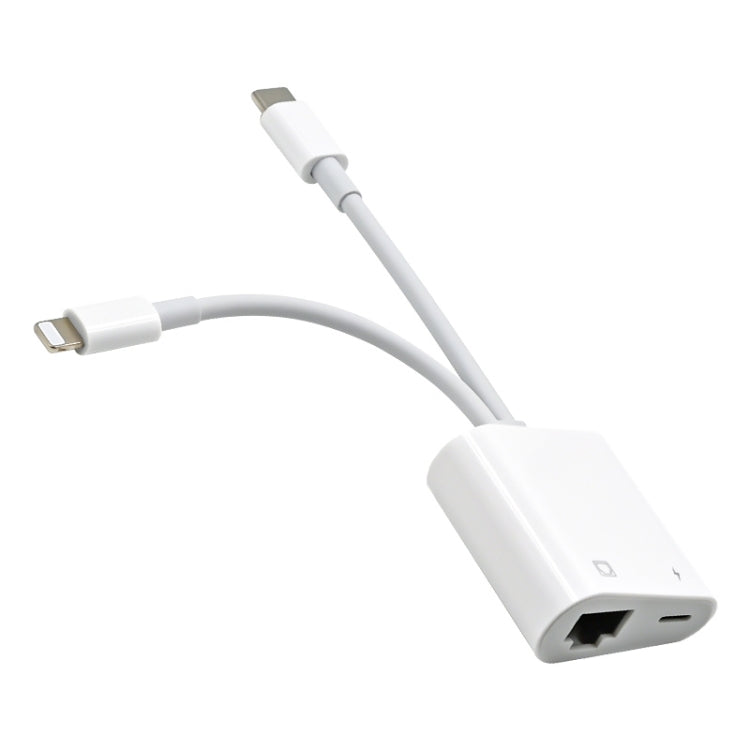 NK-1035 Pro 2 in 1 USB-C / 타입-C + 8핀 수컷 to RJ45 + 8핀 충전 암컷 인터페이스 어댑터, NK-1035 Pro