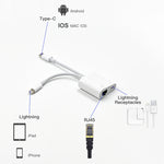 NK-1035 Pro 2 in 1 USB-C / 타입-C + 8핀 수컷 to RJ45 + 8핀 충전 암컷 인터페이스 어댑터, NK-1035 Pro