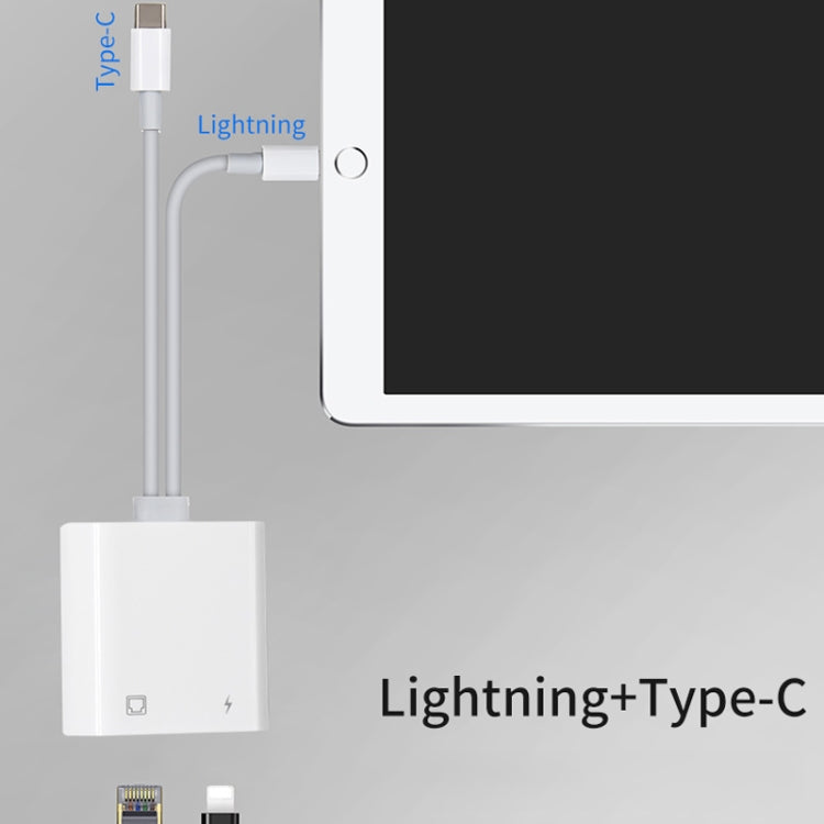 NK-1035 Pro 2 in 1 USB-C / 타입-C + 8핀 수컷 to RJ45 + 8핀 충전 암컷 인터페이스 어댑터, NK-1035 Pro