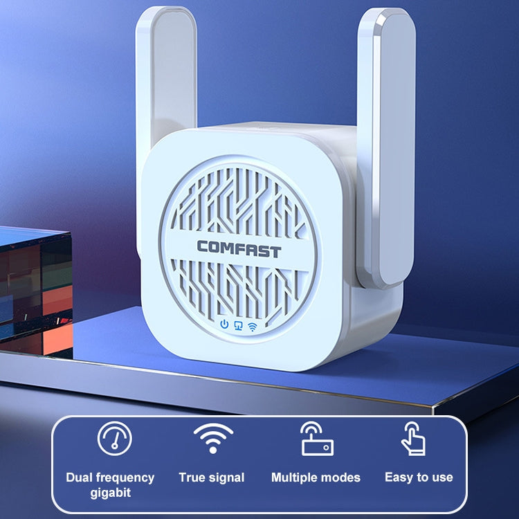 COMFAST CF-WR765AC 1200Mbps 듀얼 밴드 무선 리피터 증폭기 외부 안테나 포함, CF-WR765AC