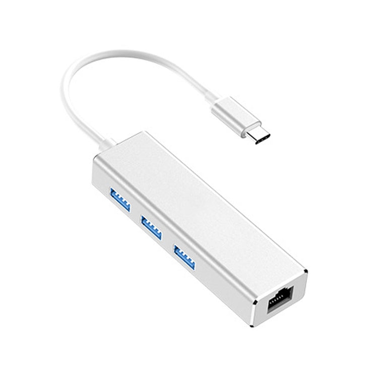 USB-C / 타입-C to 기가비트 이더넷 RJ45 & 3 x USB 3.0 어댑터 컨버터 허브, 컴퓨터 외부 태블릿 폰 범용, 기가비트 이더넷
