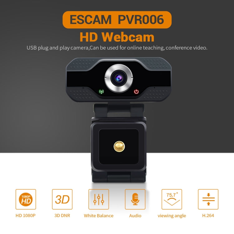 ESCAM PVR006 HD 1080P USB2.0 HD 웹캠 마이크 포함 PC용, PVR006