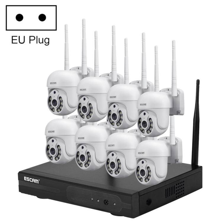 ESCAM WNK718 HD 300만 화소 8채널 무선 + 8IPC 무선 NVR 보안 시스템, 영국 플러그, WNK718