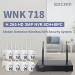 ESCAM WNK718 HD 300만 화소 8채널 무선 + 8IPC 무선 NVR 보안 시스템, 영국 플러그, WNK718