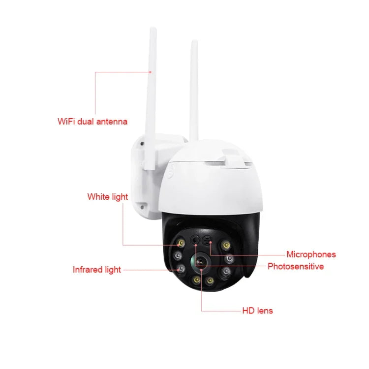 QX36 1080P 3.0MP 3.6mm 렌즈 IP65 방수 PTZ 360도 회전 WiFi 카메라, 주야간 풀 컬러 및 양방향 음성 인터콤 및 모션 휴머노이드 감지 및 비디오 재생 및 128GB TF 카드 지원, AU 플러그, QX36