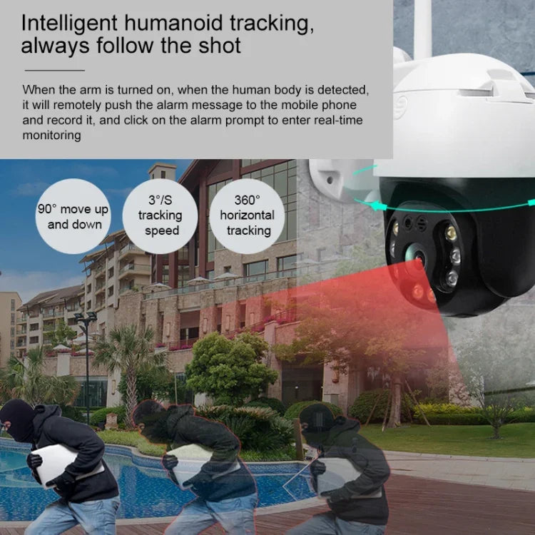 QX36 1080P 3.0MP 3.6mm 렌즈 IP65 방수 PTZ 360도 회전 WiFi 카메라, 주야간 풀 컬러 및 양방향 음성 인터콤 및 모션 휴머노이드 감지 및 비디오 재생 및 128GB TF 카드 지원, AU 플러그, QX36