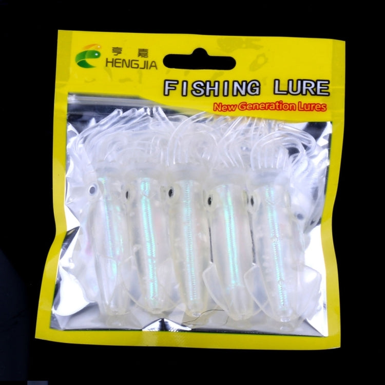 HENGJIA 5개 세트 오징어 모양 플라스틱 소프트 베이트 인공 낚시 미끼, 길이: 9cm, 발광, 다채로운 파이프
