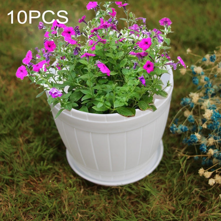 10개 모조 나무 통 플라스틱 수지 화분 쟁반 포함, 상단 직경: 16cm, 높이: 13.5cm, 상단 직경: 16cm