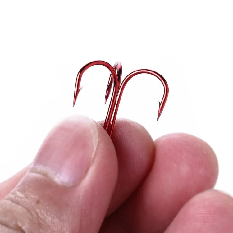 HENGJIA 20개입 클래식 레드 고탄소강 낚시 삼지창 트레블 훅, 8# FH023