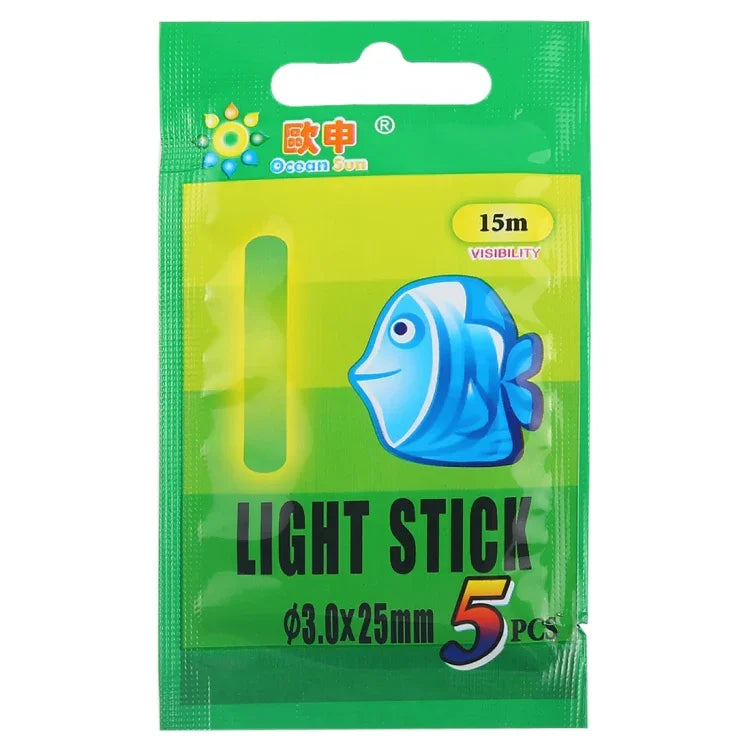 10팩 OCEAN SUN 발광 부표 야간 낚시 라이트 스틱, 가시거리: 15m, 크기: 3.0 x 25mm, 가시거리: 15m(5개입)