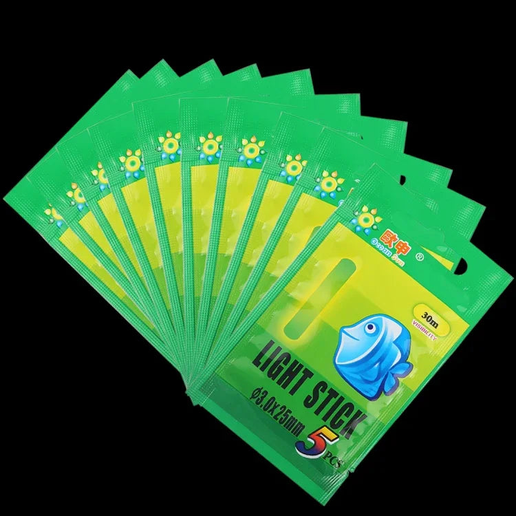 10팩 OCEAN SUN 발광 부표 야간 낚시 라이트 스틱, 가시거리: 30m, 크기: 4.5 x 37mm, 가시거리: 30m(5개입)