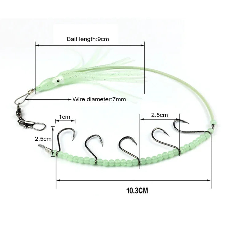 HENGJIA 32cm/7g 낚시 칼 물고기 와이어 야광 야간 조명 문어 오징어 훅 5개 훅
