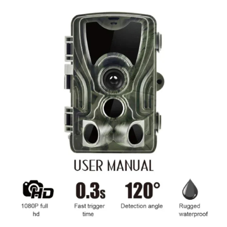 HC801A 8MP 방수 IP65 IR 야간 투시 보안 사냥용 트레일 카메라, Novatek 96650 프로그램, 120도 광각, 110도 PIR 감지 각도, HC801A