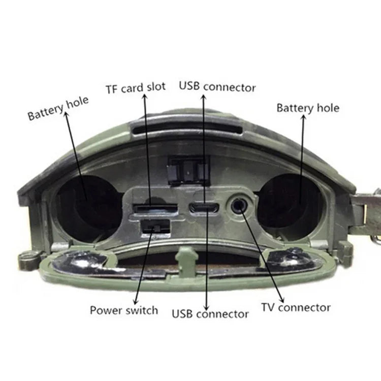 HT-001 1MP IP54 방수 IR 야간 투시 보안 사냥 트레일 카메라, Novatek96220 프로그램, 120도 광각, 100도 PIR 감지 각도, HT-001