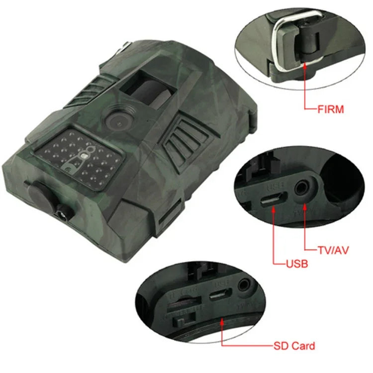 HT-001 1MP IP54 방수 IR 야간 투시 보안 사냥 트레일 카메라, Novatek96220 프로그램, 120도 광각, 100도 PIR 감지 각도, HT-001