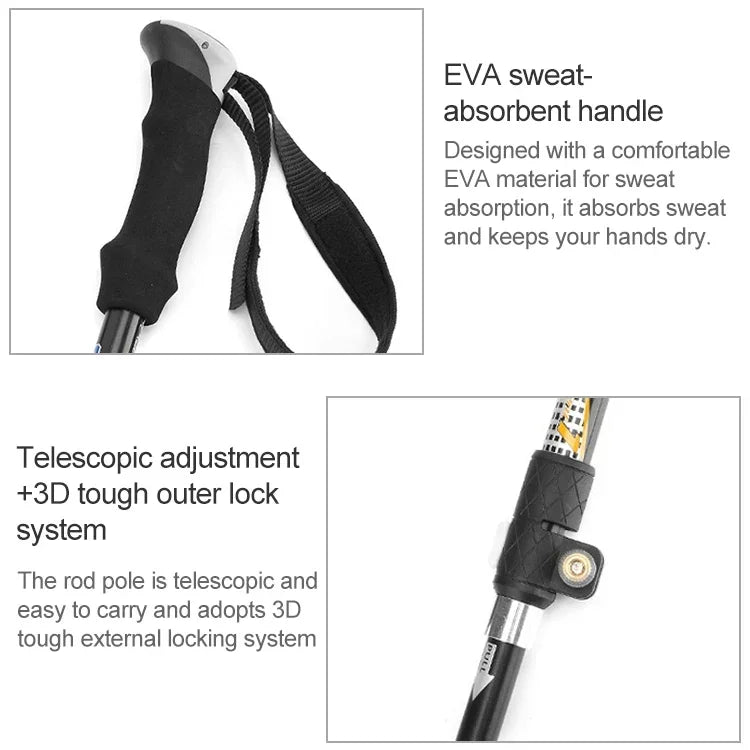 Aotu AT7558 125cm 알루미늄 합금 야외 캠핑 접이식 코르키 트레킹 폴 EVA 손잡이 알펜스톡, AT7558