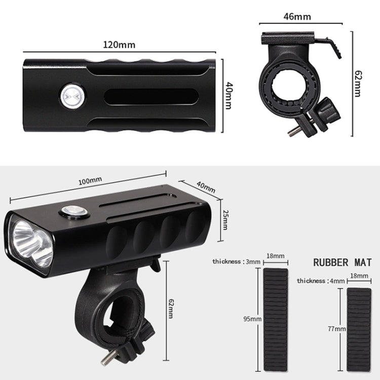 BX2 USB 충전 자전거 전면 핸들바 LED 라이트 (3시간, L2 램프 비드), 3시간, L2 램프 비드