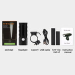 BX2 USB 충전 자전거 전면 핸들바 LED 라이트 (3시간, L2 램프 비드), 3시간, L2 램프 비드