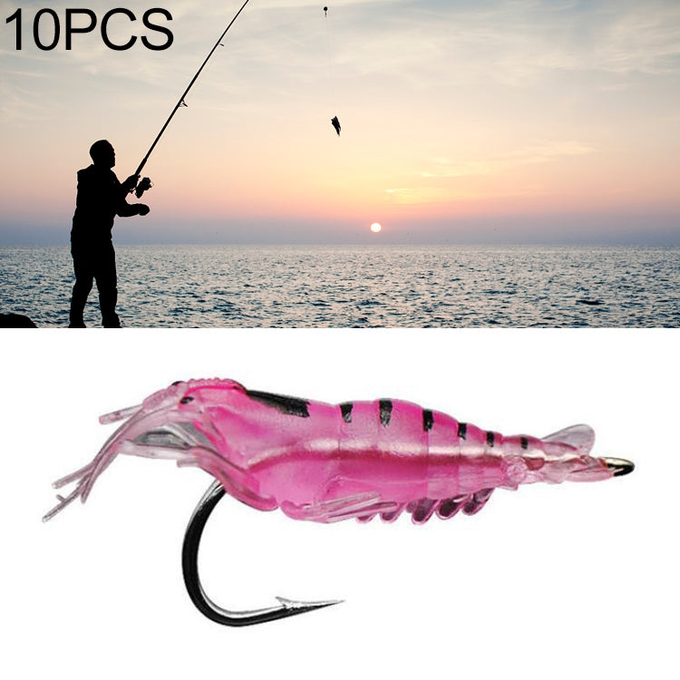 10개 4cm 낚시 소프트 인공 새우 미끼 팝퍼 훅 포함, 투명 새우 훅 포함, 인공 새우 훅 포함, 야광 새우 훅 포함, 분홍 새우 훅 포함, 녹색 새우 훅 포함