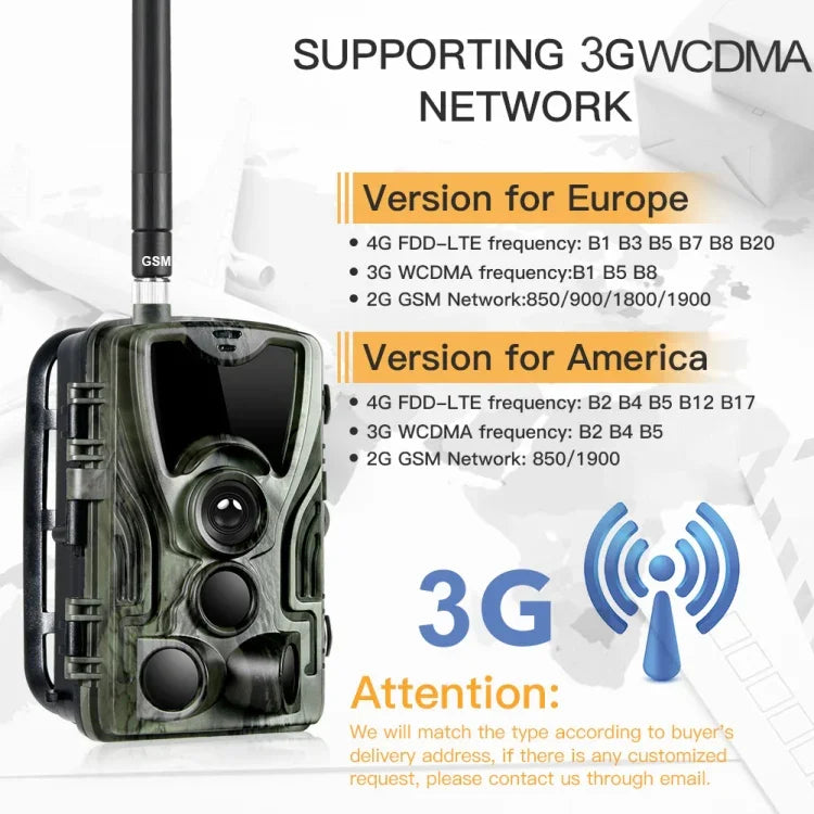 HC801G 3G WCDMA 방수 IP66 IR 야간 시야 보안 사냥 트레일 카메라, 120도 PIR 각도, HC801G 3G WCDMA