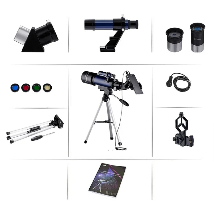 WR852-3 16x/66x70 고화질 하이 타임 천문 망원경 삼각대 및 휴대폰 고정 클립, 달 필터 포함, 66x70 화이트 + 달 필터, 66x70 블루 + 달 필터
